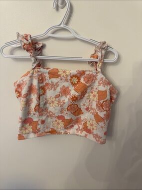 Altar'd State Orange Floral Ruffle Strap Crop Top